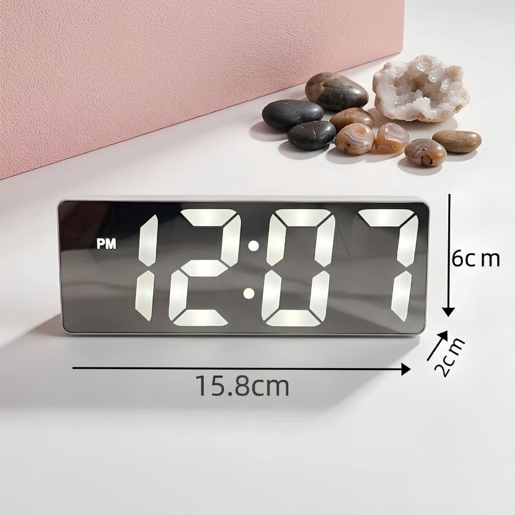 GlowMirror LED Alarm Clock — Auto-Dimming Mirror Display