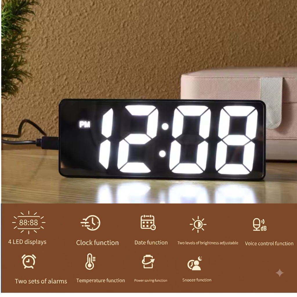 GlowMirror LED Alarm Clock — Auto-Dimming Mirror Display