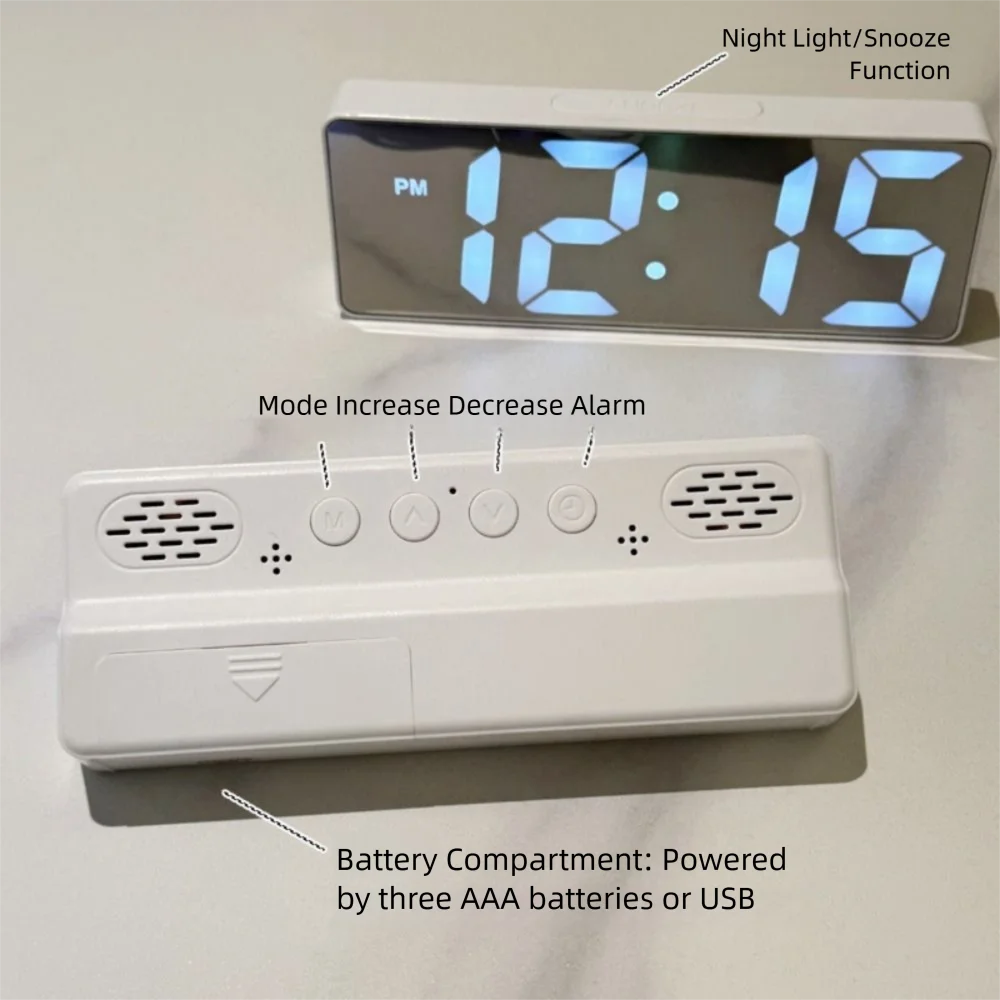 GlowMirror LED Alarm Clock — Auto-Dimming Mirror Display