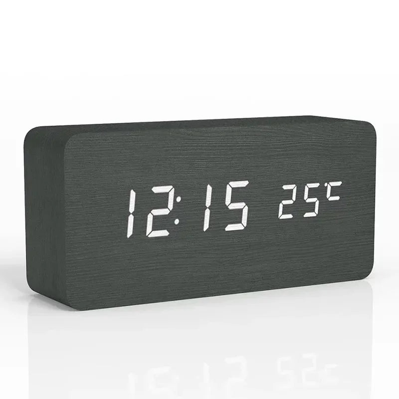 Vintage Wooden LED Alarm Clock — Retro Style with Temperature Display