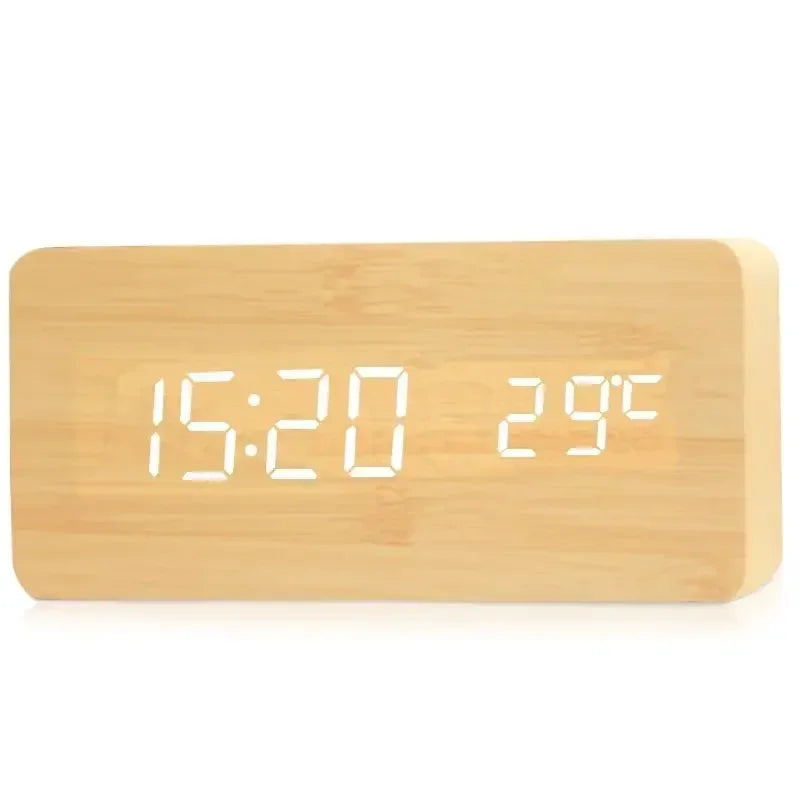 Vintage Wooden LED Alarm Clock — Retro Style with Temperature Display