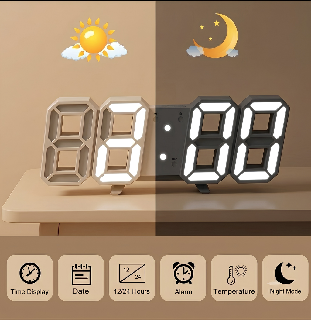 3D LED Digital Alarm Clock — Sound Control & Temperature Display