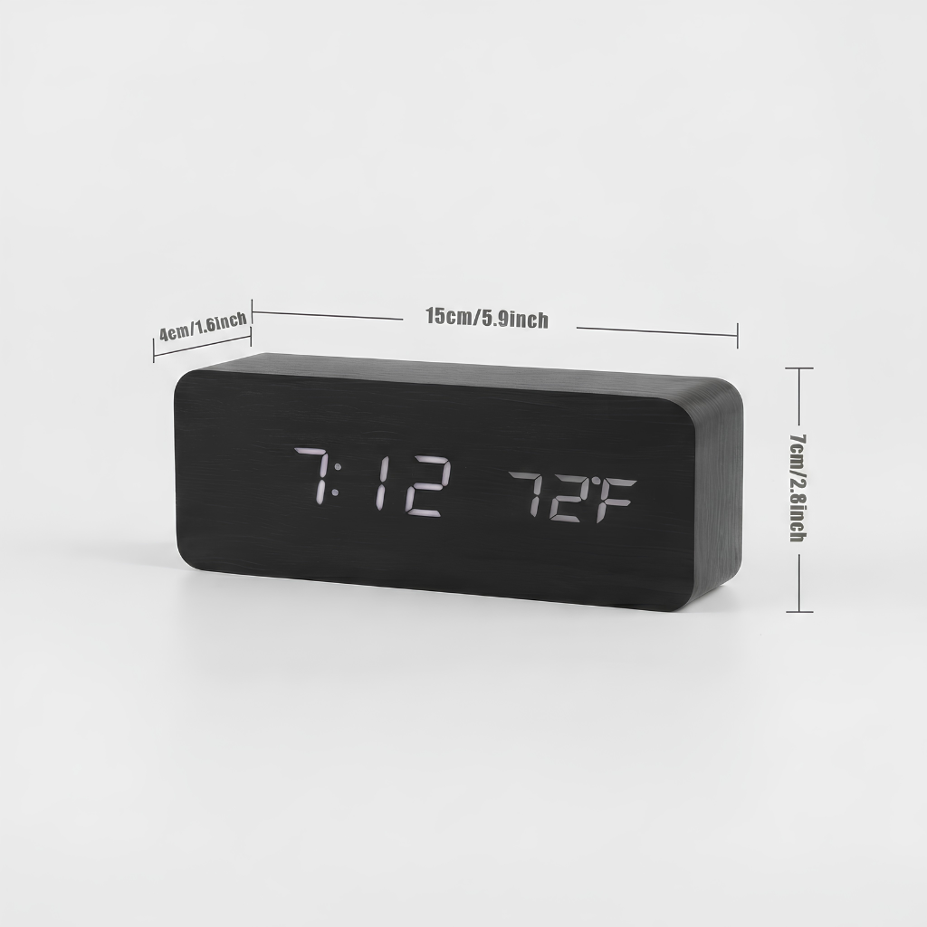 Vintage Wooden LED Alarm Clock — Retro Style with Temperature Display