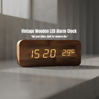 Vintage Wooden LED Alarm Clock — Retro Style with Temperature Display
