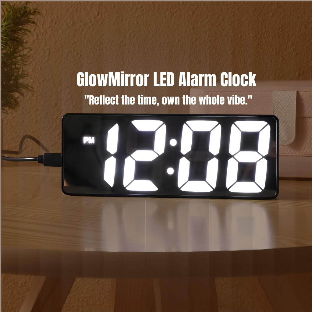GlowMirror LED Alarm Clock — Auto-Dimming Mirror Display