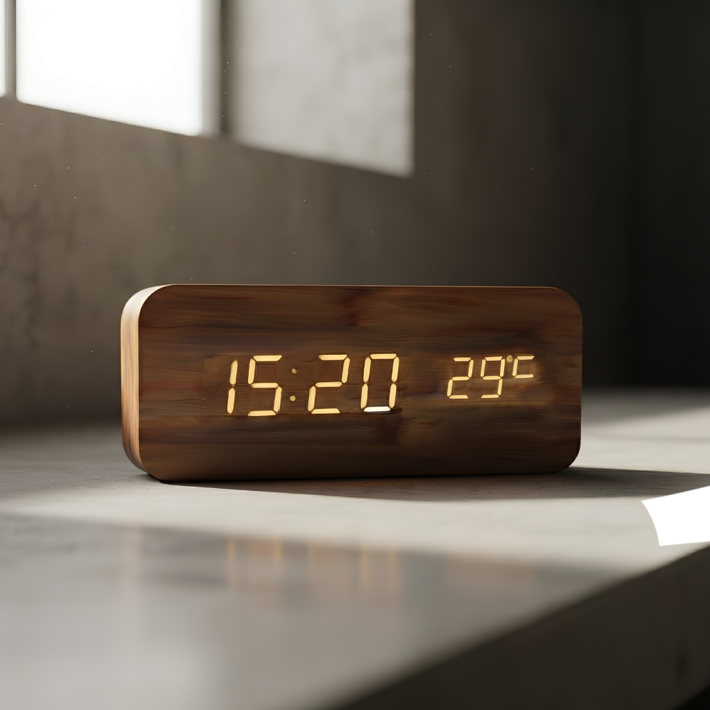 Vintage Wooden LED Alarm Clock — Retro Style with Temperature Display