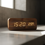 Vintage Wooden LED Alarm Clock — Retro Style with Temperature Display